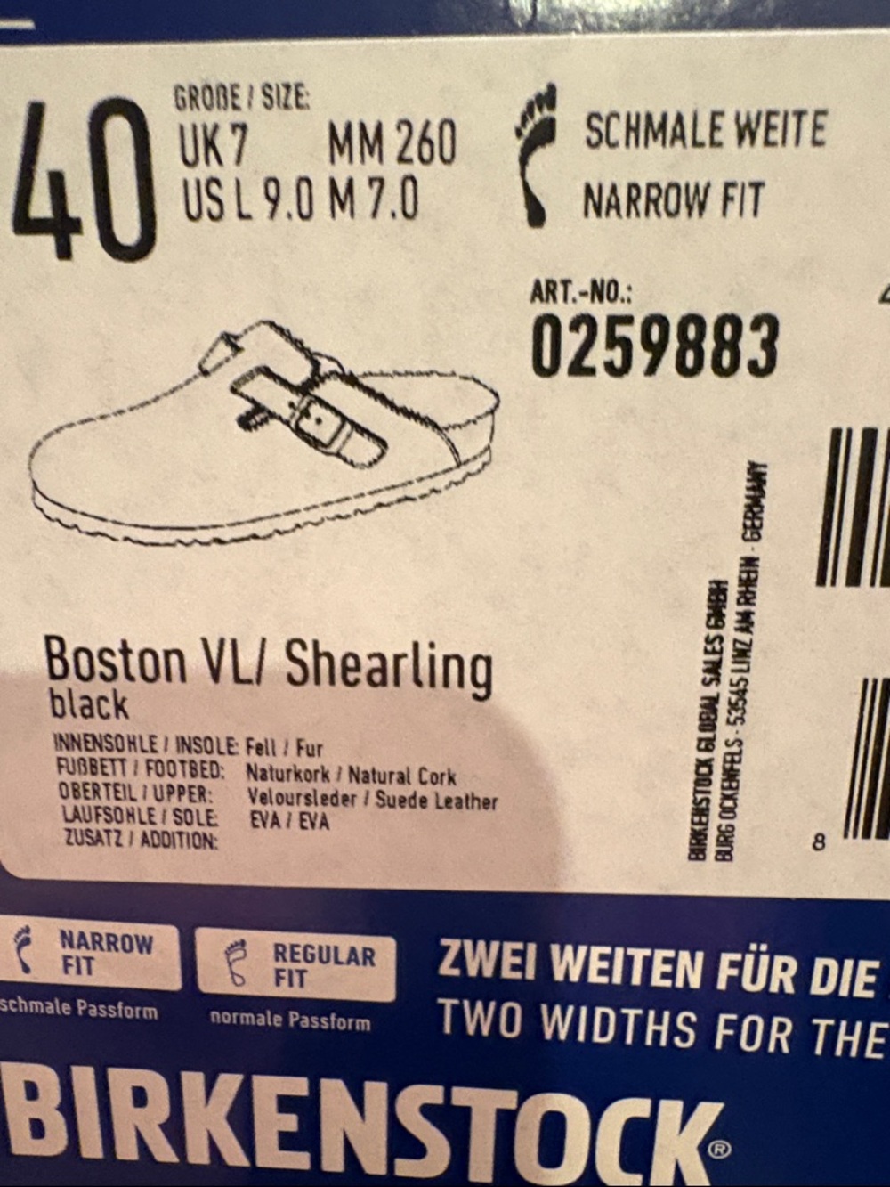 Birkenstock Boston VL/Shearling Suede Clog - Black - 9 Narrow - Picture 8 of 14